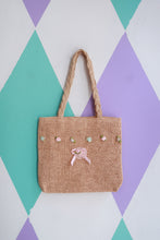 Load image into Gallery viewer, Vintage 2000s Elektra Vintage mini woven straw handbag with floral embellishments, showcasing a charming, retro bag design.
