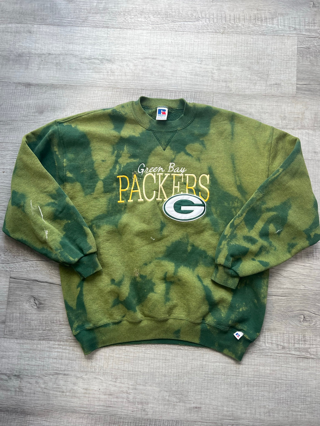 Vintage Green Day Packers Bleach Dye Crewneck