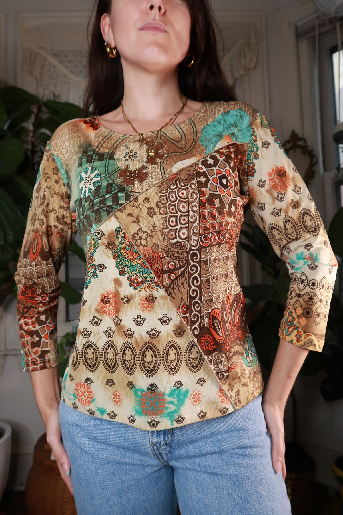 Vintage 2000s Patchwork Paisley Print Top - Elektra Vintage