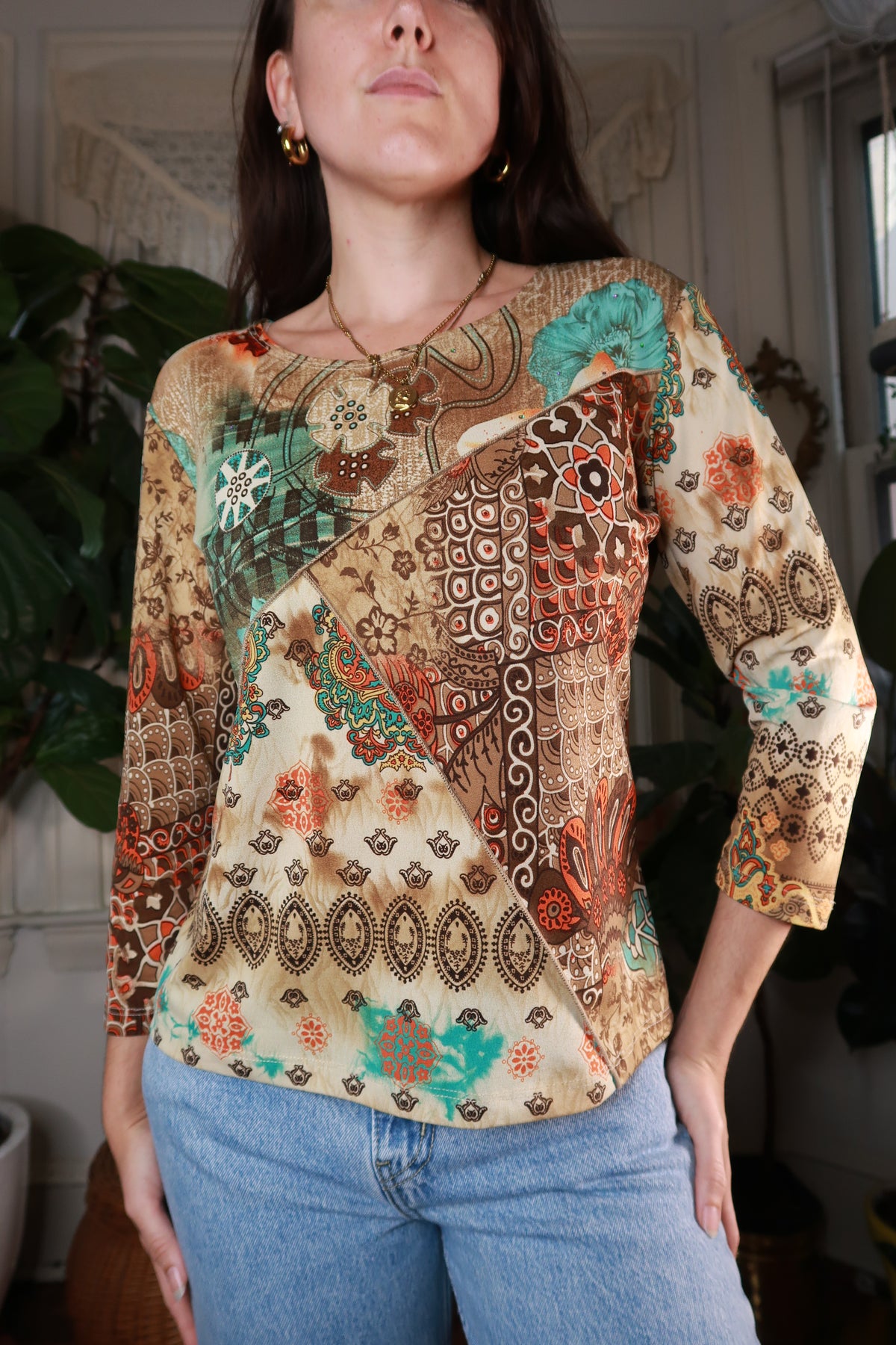 Vintage 2000s Patchwork Paisley Print Top - Elektra Vintage