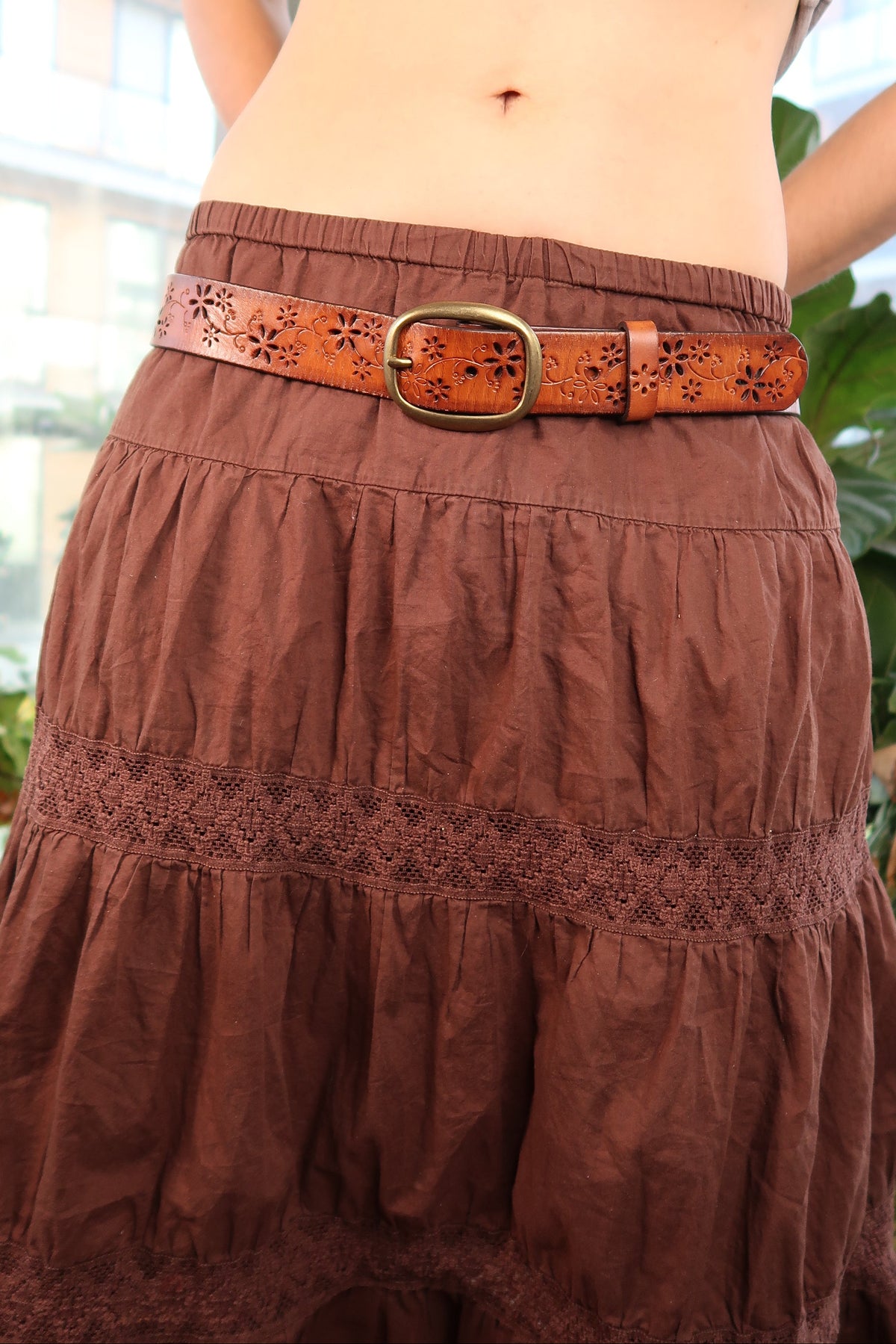 Vintage Tooled Leather Floral Belt