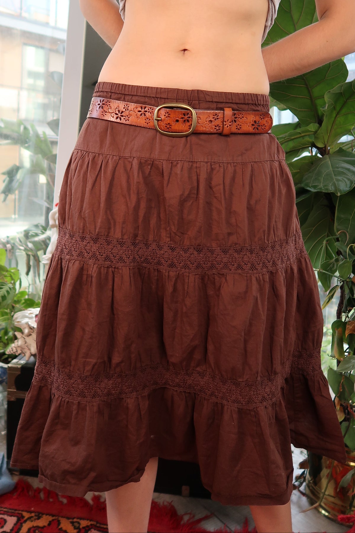 Vintage Tooled Leather Floral Belt