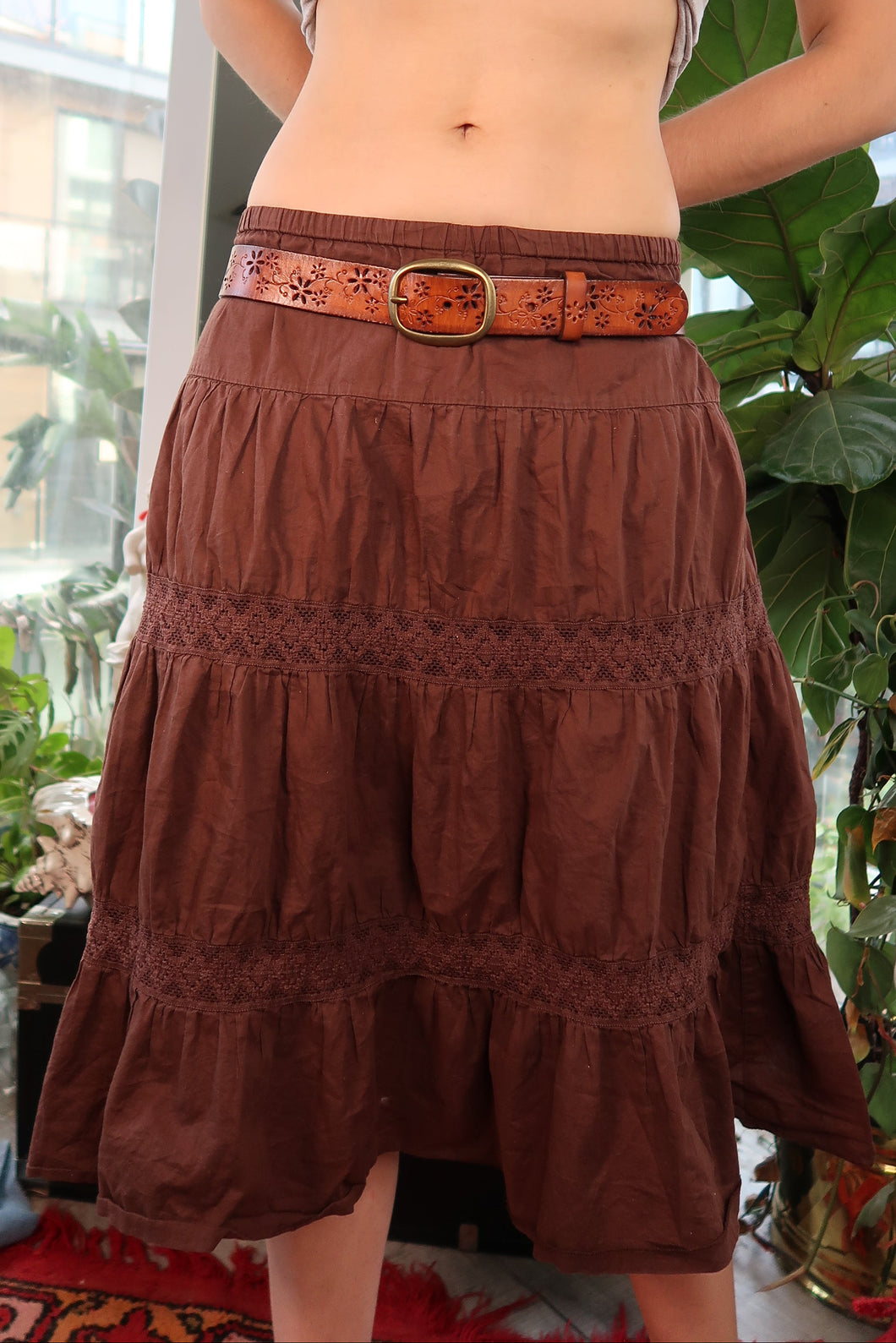 Vintage Tooled Leather Floral Belt