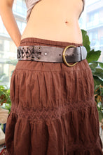 Load image into Gallery viewer, Vintage Dark Brown Leather Belt with Cross-Laced Detail
