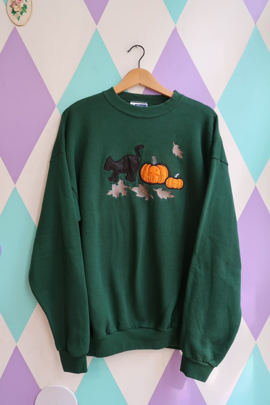 Vintage Halloween Black Cat and Pumpkin Sweatshirt
