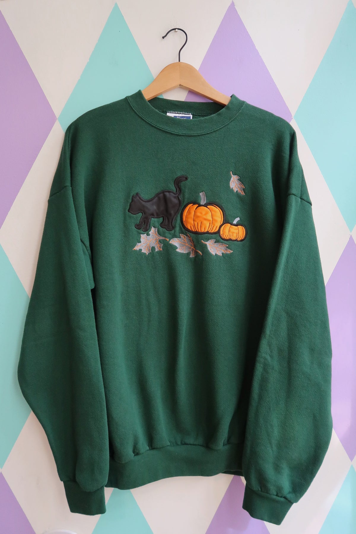 Vintage Halloween Black Cat and Pumpkin Sweatshirt