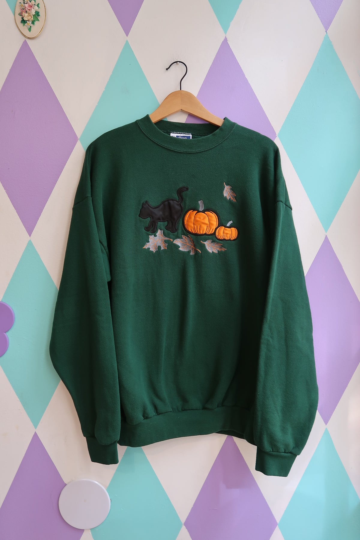 Vintage Halloween Black Cat and Pumpkin Sweatshirt