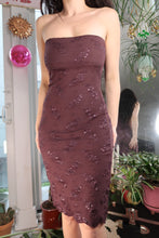 Load image into Gallery viewer, Vintage Burgundy Floral Embellished Tube Dress
