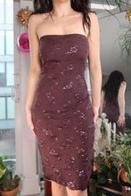 Load image into Gallery viewer, Vintage Burgundy Floral Embellished Tube Dress
