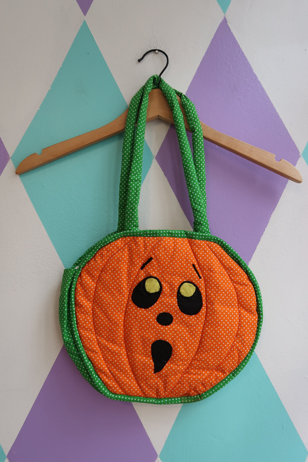 Vintage Handmade Pumpkin Face Halloween Tote Bag
