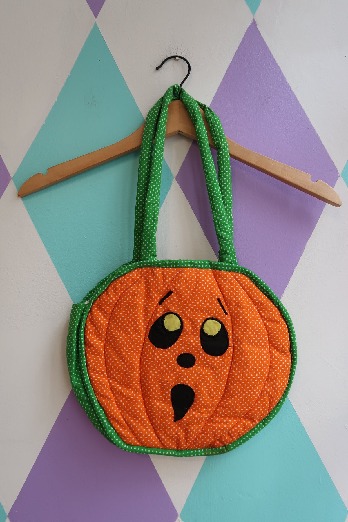 Vintage Handmade Pumpkin Face Halloween Tote Bag