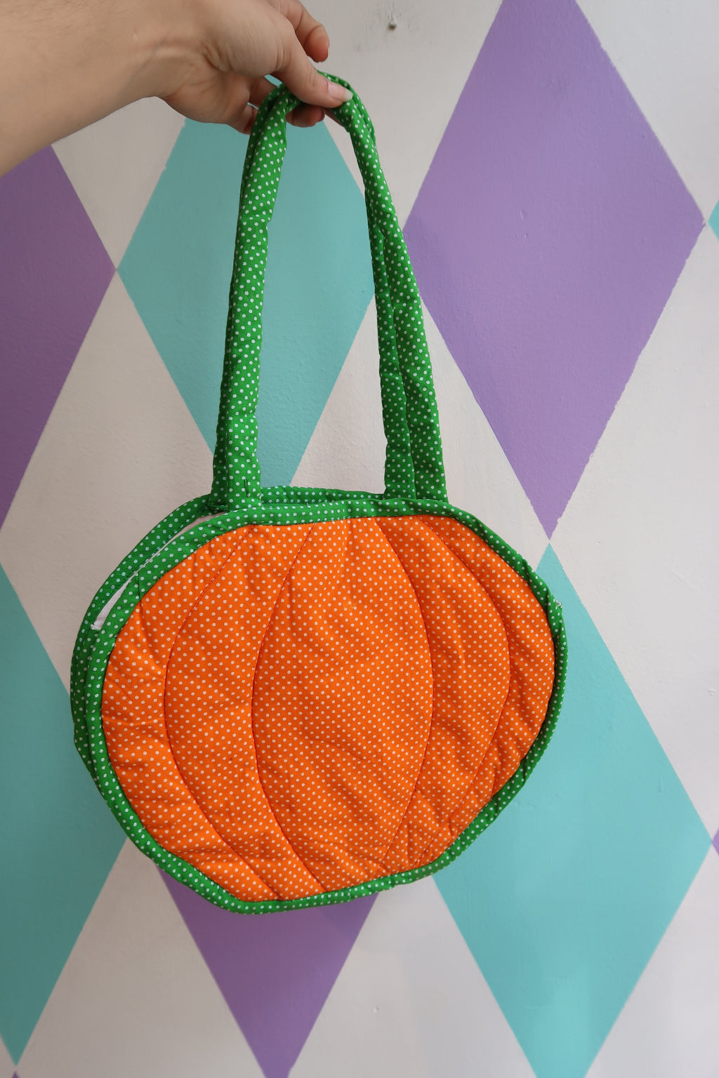 Vintage Handmade Pumpkin Face Halloween Tote Bag