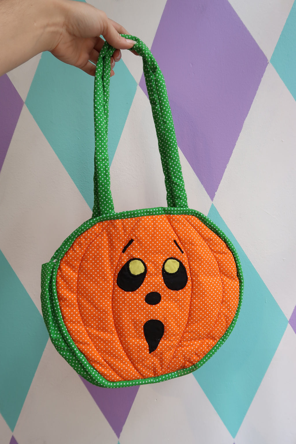 Vintage Handmade Pumpkin Face Halloween Tote Bag