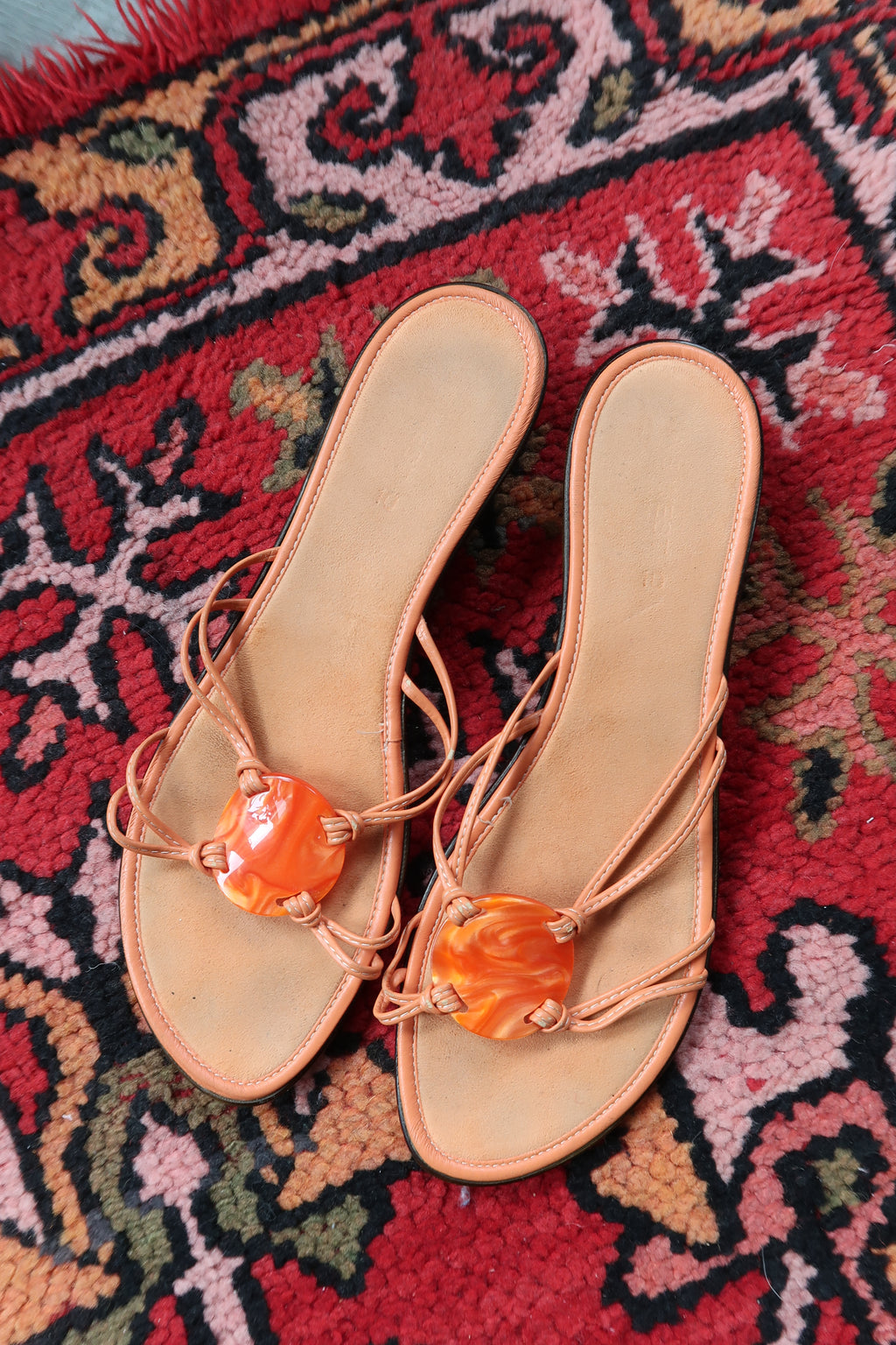 Vintage Orange Kitten Heel Wedges