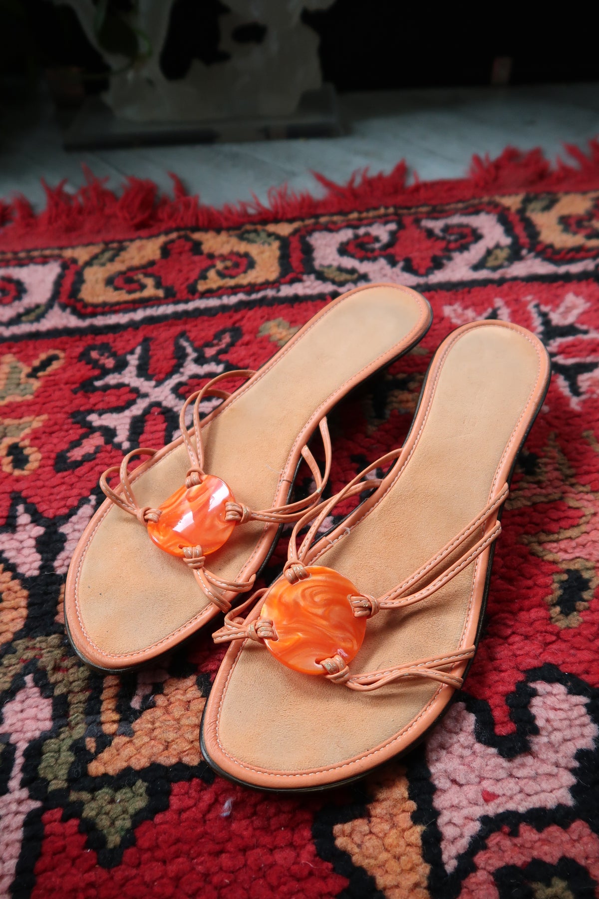 Vintage Orange Kitten Heel Wedges
