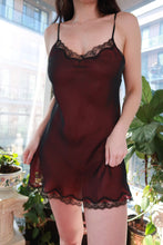 Load image into Gallery viewer, Vintage 2000s Elektra Vintage sheer red and black lace trim slip dress with ombre design, mini length, and delicate lace details.
