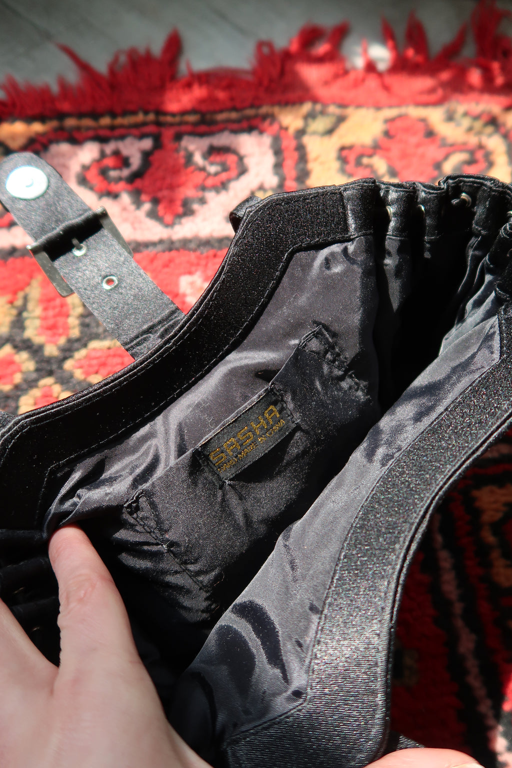 Vintage Black Satin Rhinestone Buckle Shoulder Bag