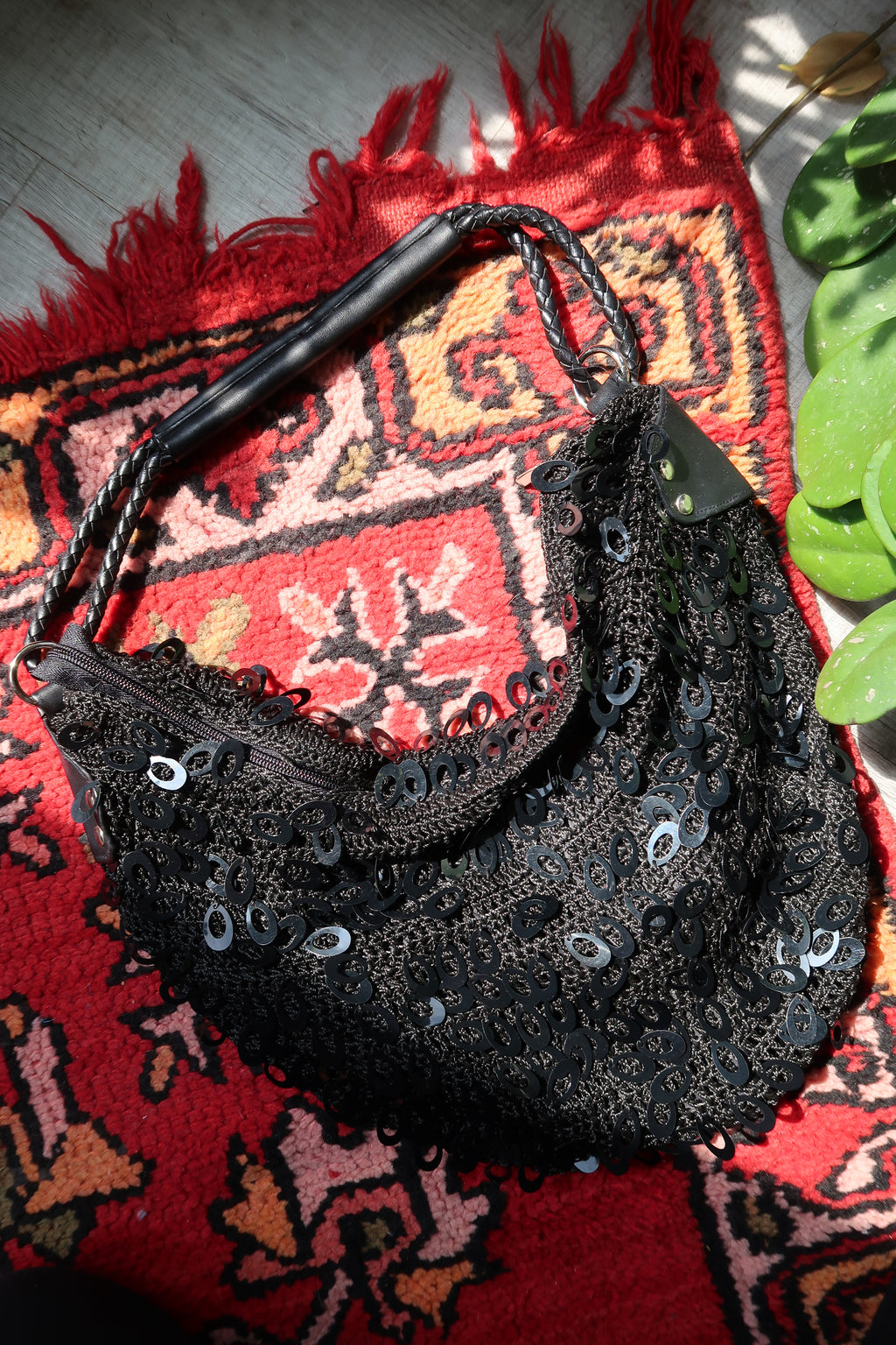 Vintage Black Sequin Crochet Shoulder Bag