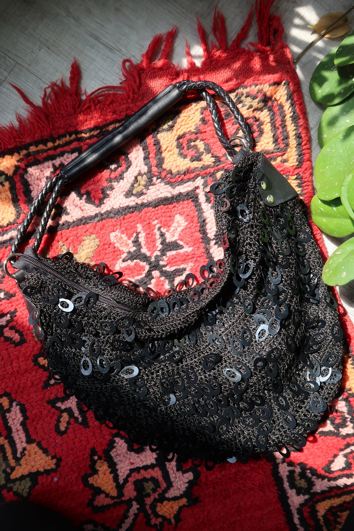 Vintage Black Sequin Crochet Shoulder Bag