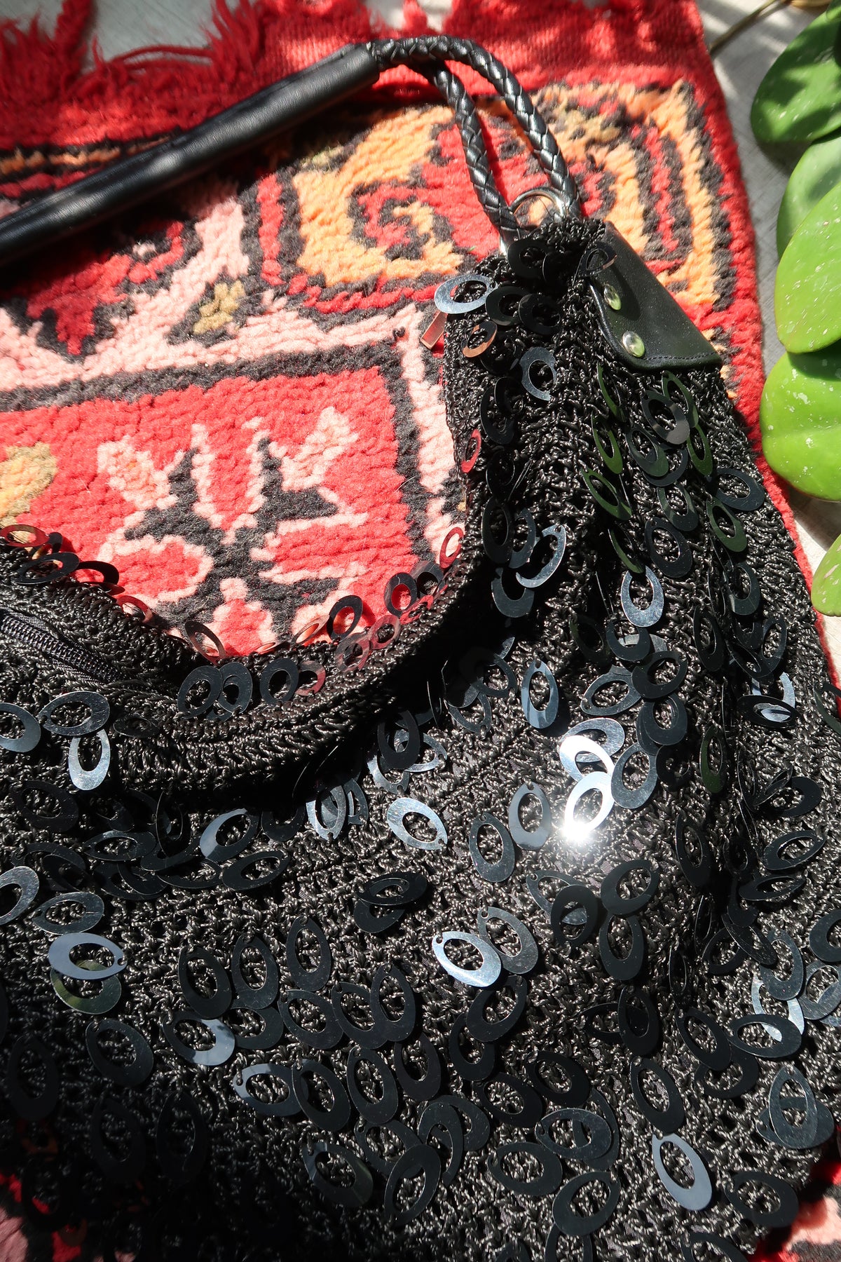 Vintage Black Sequin Crochet Shoulder Bag