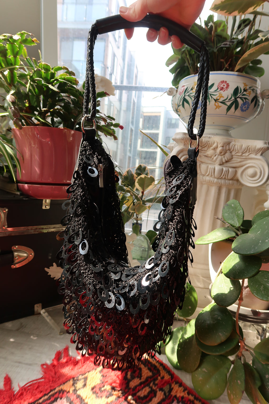 Vintage Black Sequin Crochet Shoulder Bag