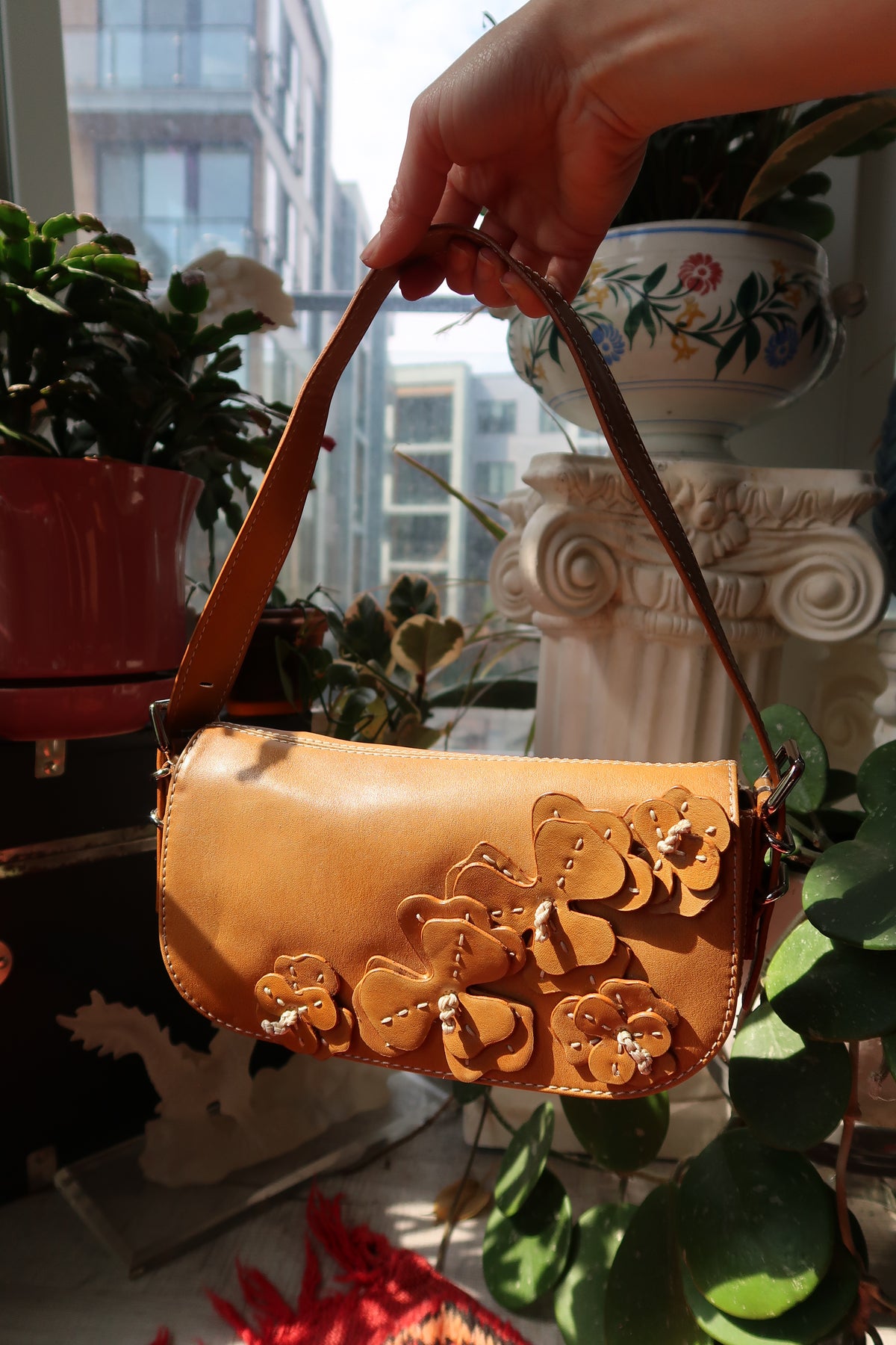 Vintage Nine West Faux Leather Flower Shoulder Bag