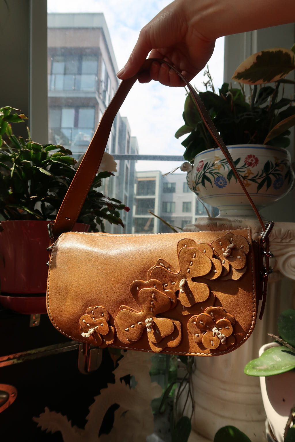 Vintage Nine West Faux Leather Flower Shoulder Bag