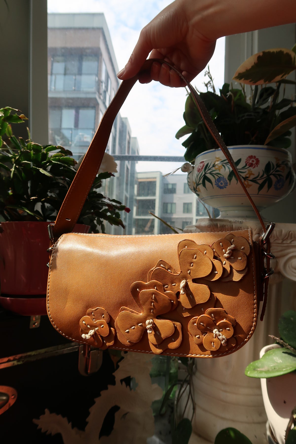 Vintage Nine West Faux Leather Flower Shoulder Bag