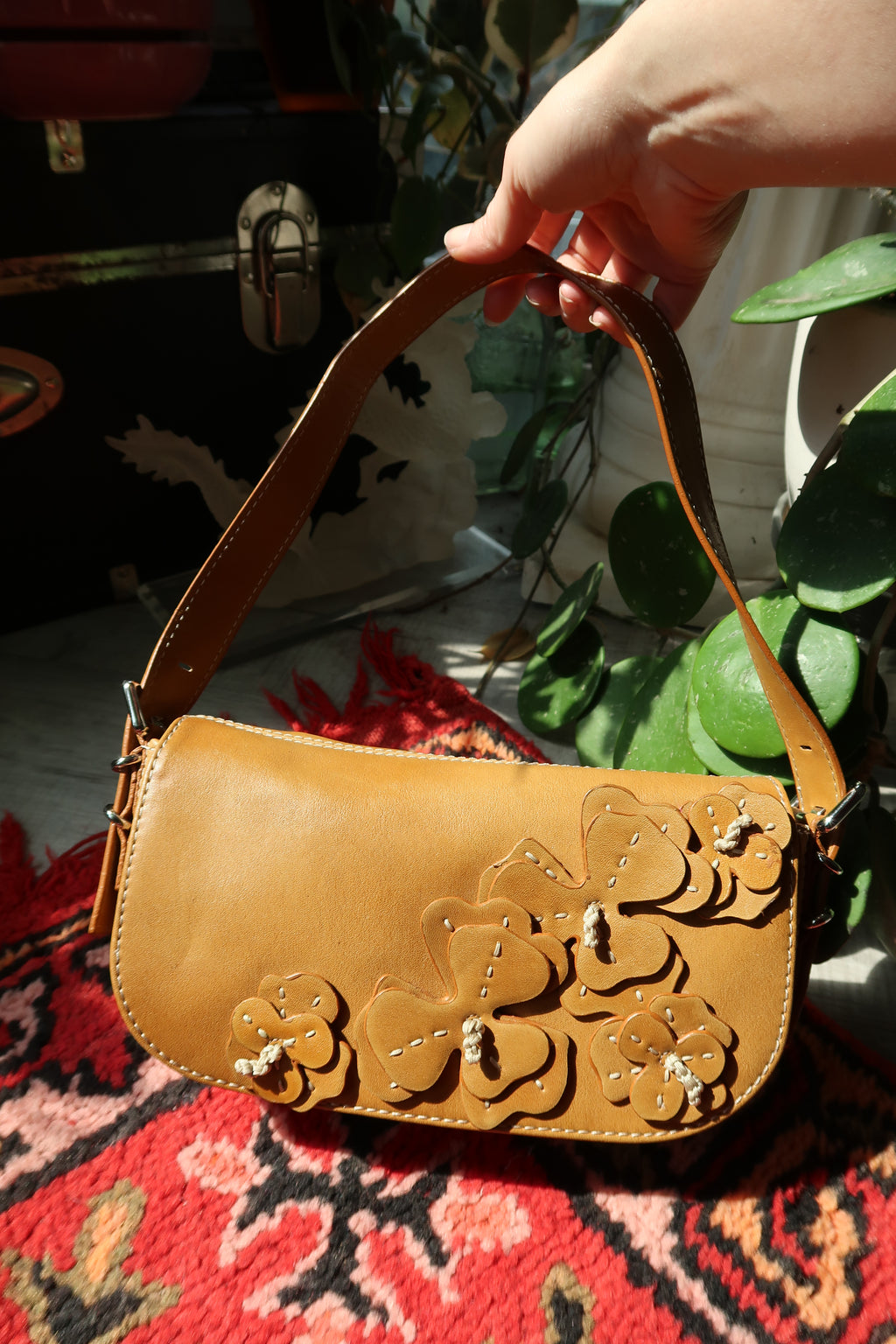 Vintage Nine West Faux Leather Flower Shoulder Bag