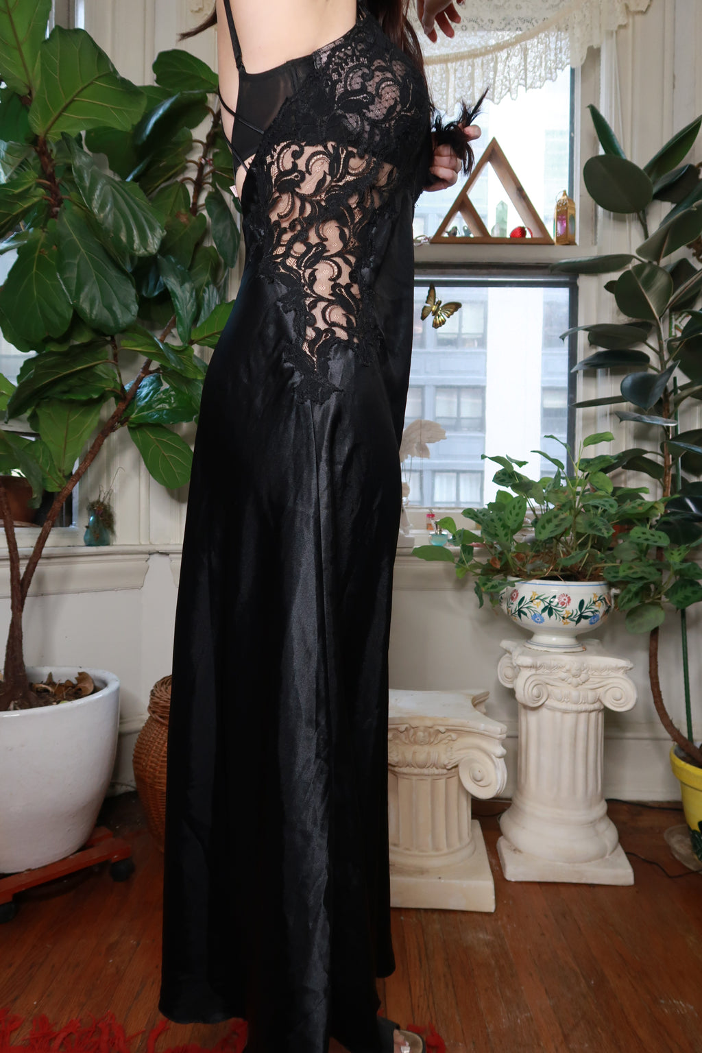 Vintage Victoria's Secret Black Satin Lace Gown
