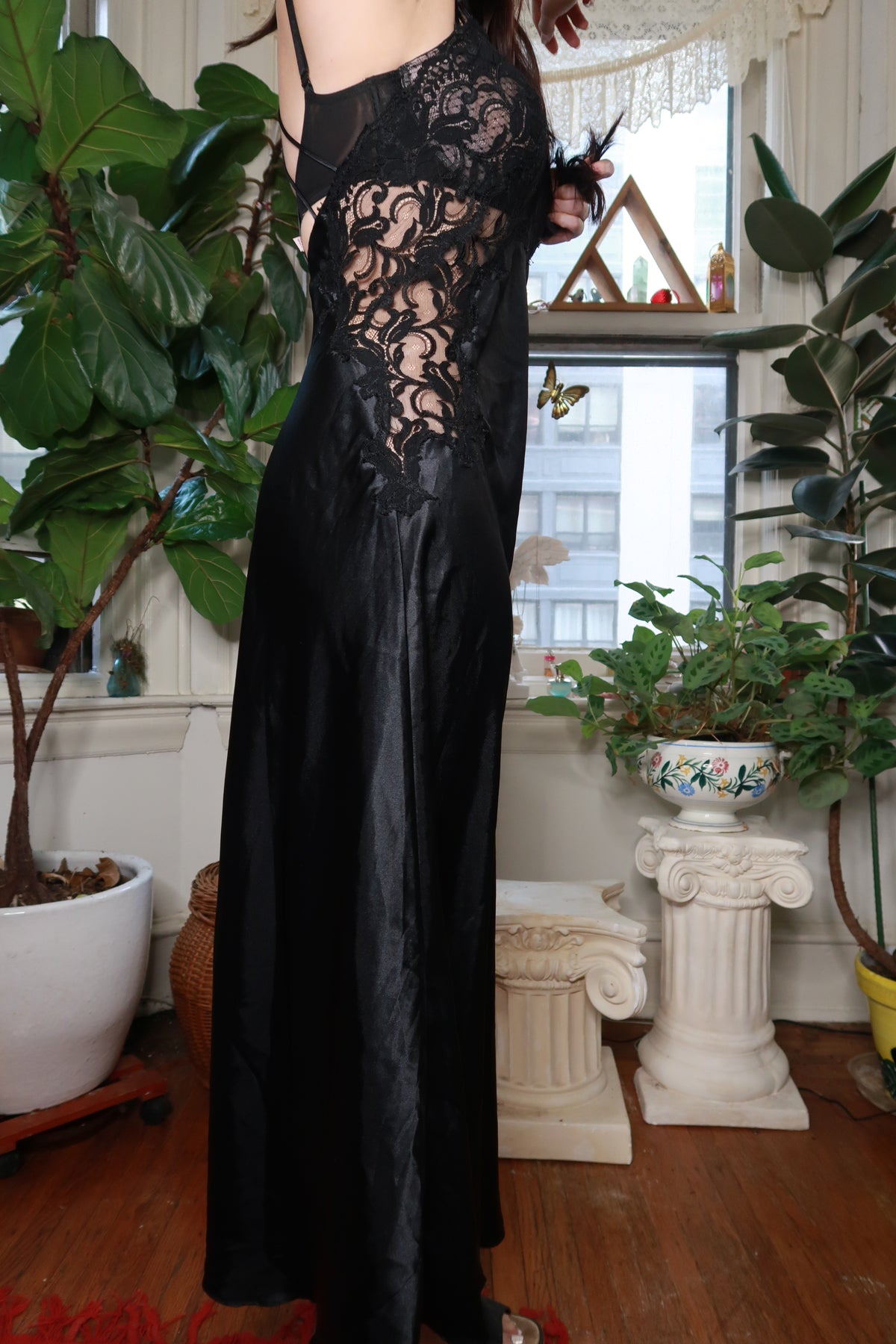 Vintage Victoria's Secret Black Satin Lace Gown