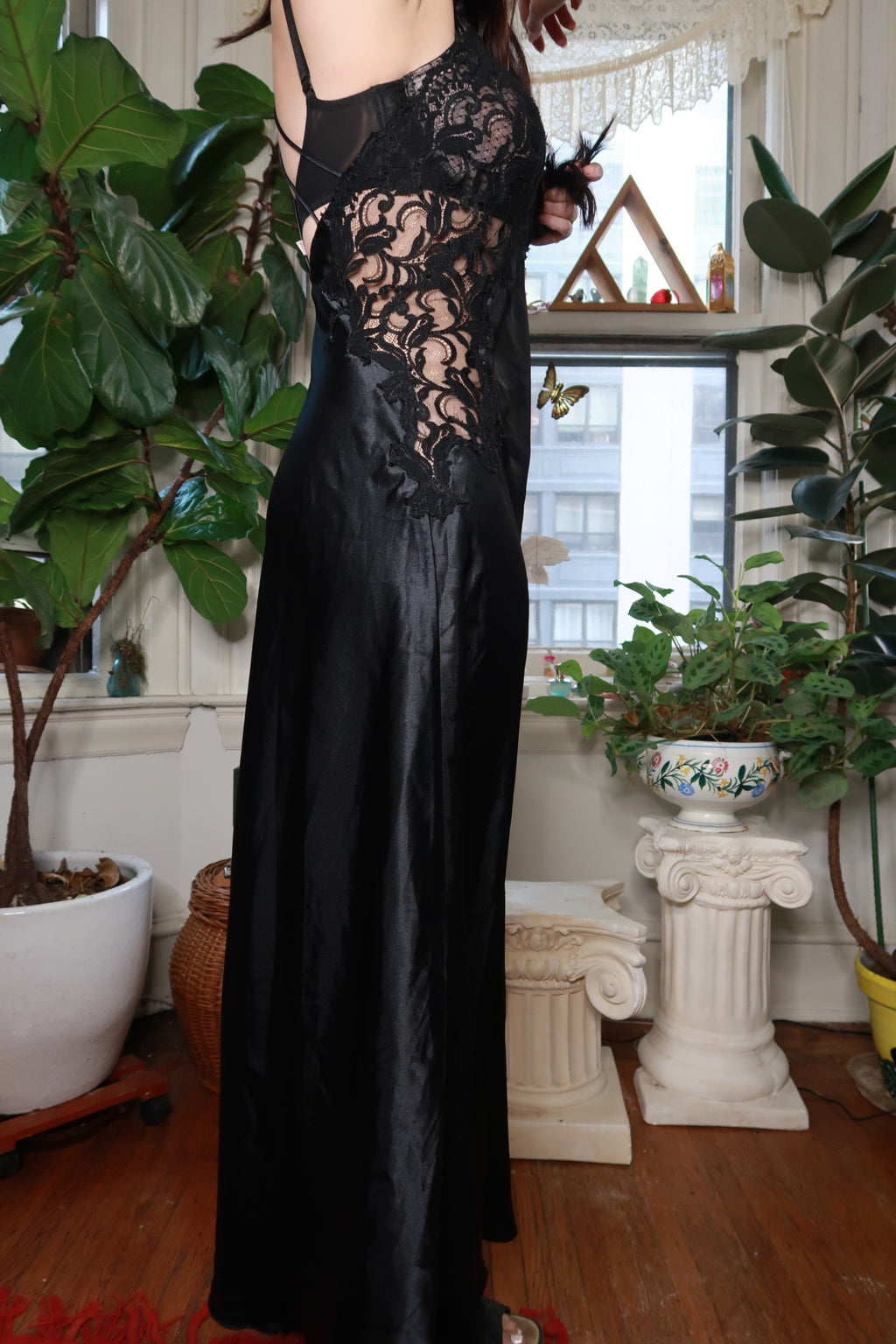 Vintage Victoria's Secret Black Satin Lace Gown