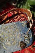 2000s Franco Sarto Gold Floral Denim Shoulder Bag