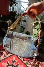 Load image into Gallery viewer, 2000s Franco Sarto Gold Floral Denim Shoulder Bag
