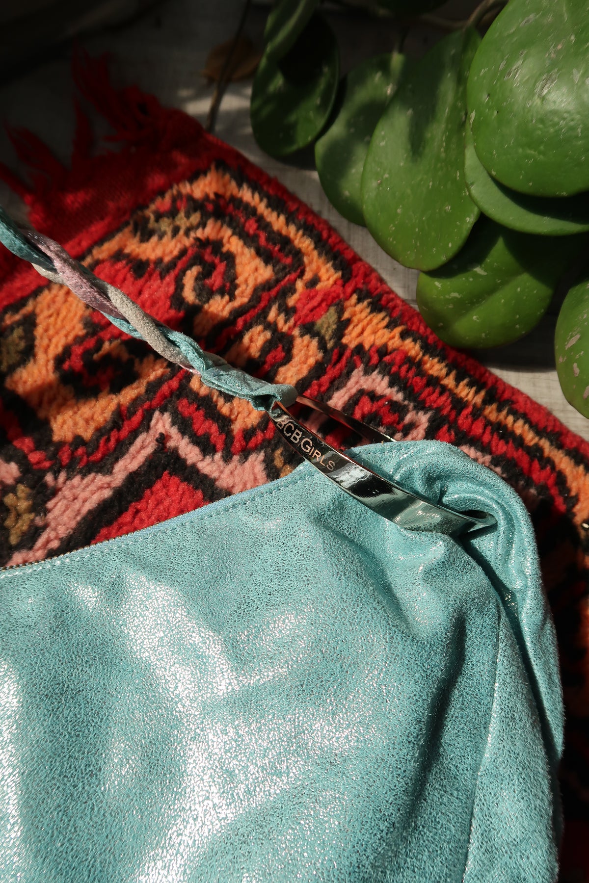 NWT Vintage 2000s BCBG Girls Aqua Blue Metallic Shoulder Bag