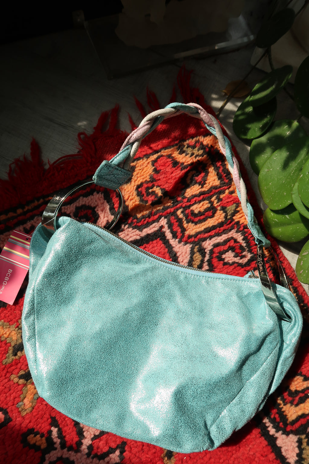 NWT Vintage 2000s BCBG Girls Aqua Blue Metallic Shoulder Bag