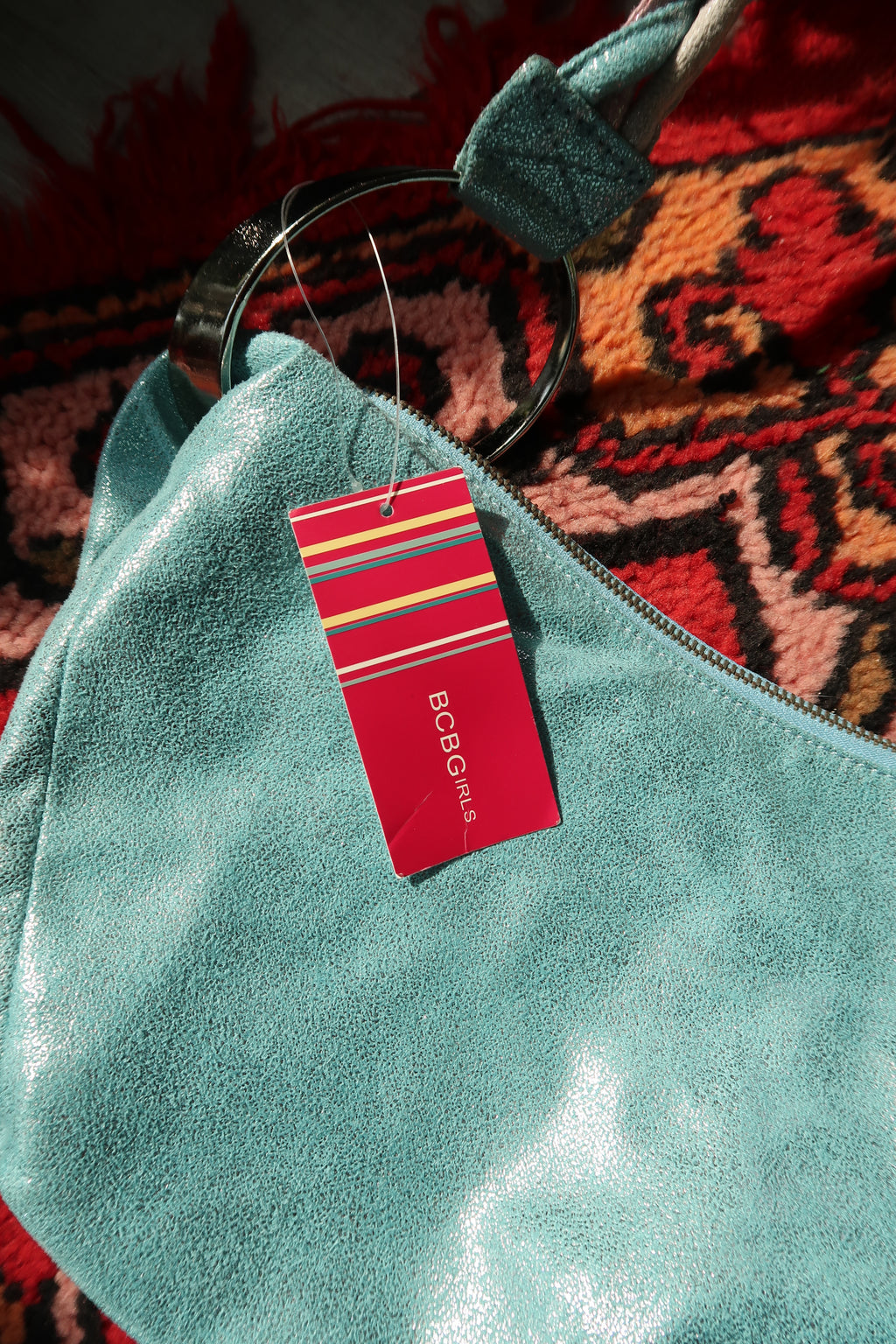 NWT Vintage 2000s BCBG Girls Aqua Blue Metallic Shoulder Bag