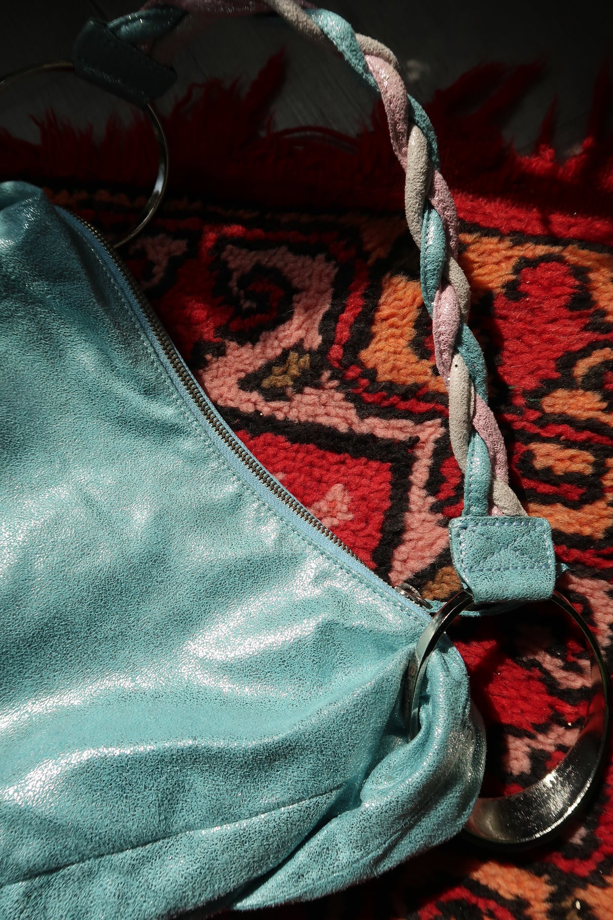 NWT Vintage 2000s BCBG Girls Aqua Blue Metallic Shoulder Bag
