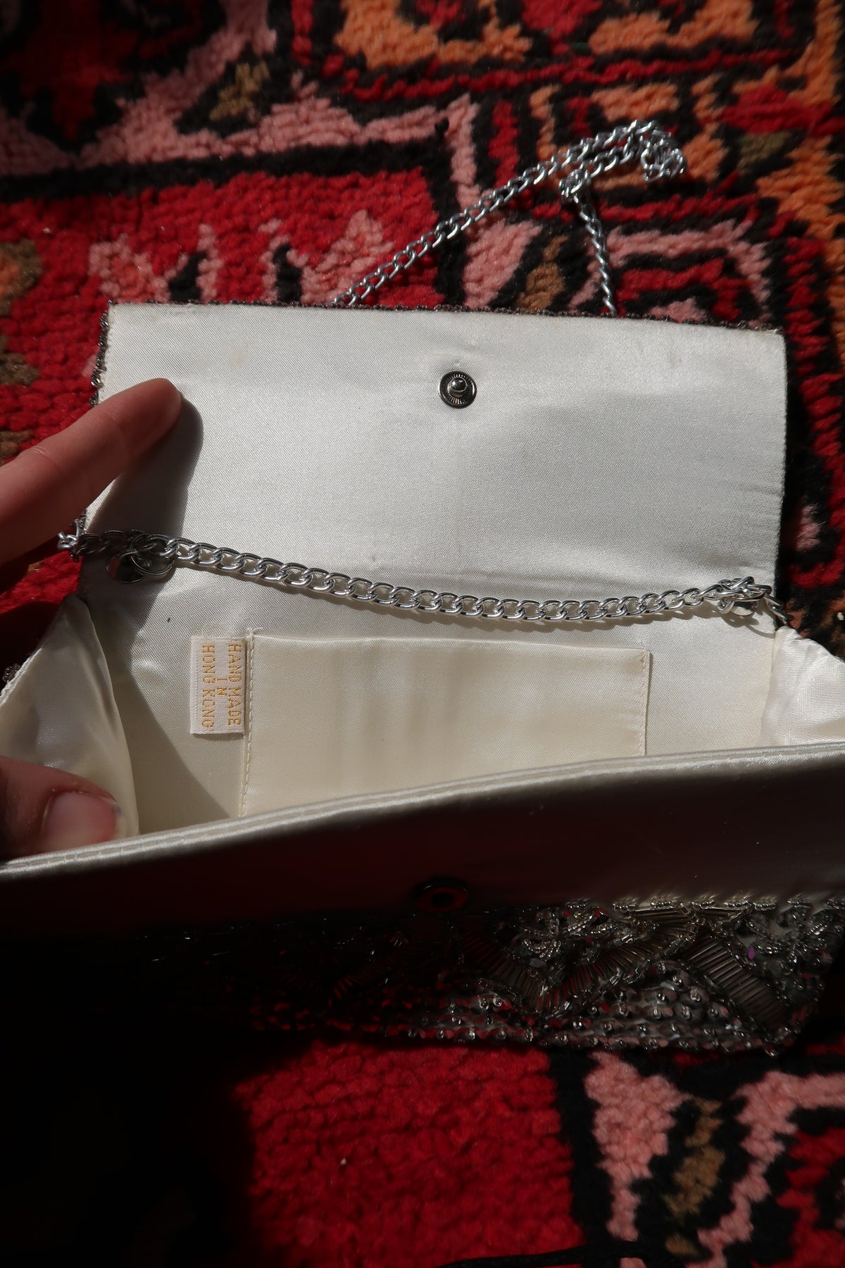 Vintage Hand Beaded Silver Clutch Bag