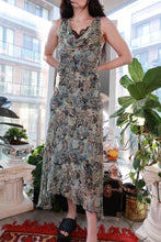 Load image into Gallery viewer, Vintage 2000s silk paisley floral midi dress by Elektra Vintage featuring a boho cowl neck slip and feminine design.

