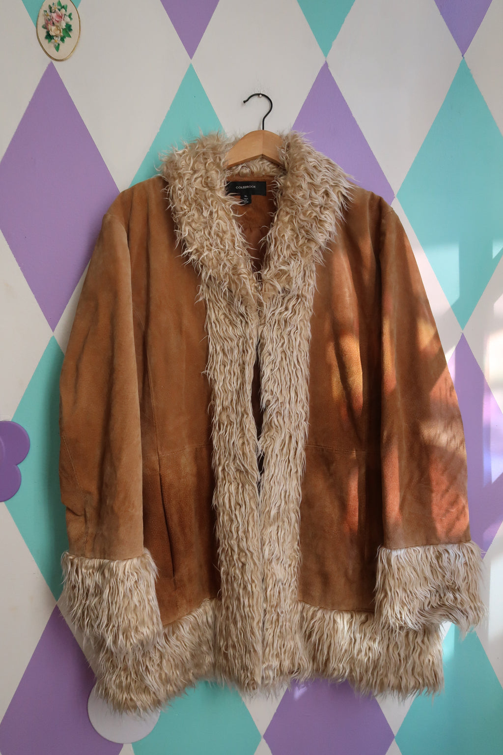 Vintage 2000s Penny Lane Suede Jacket with Faux Fur Trim