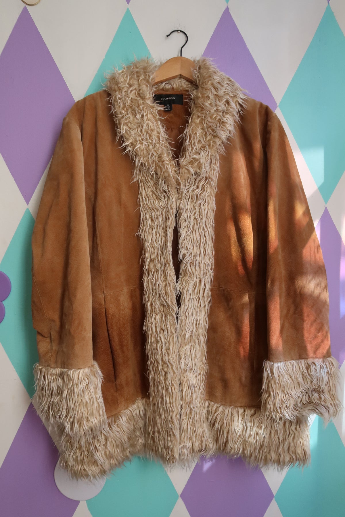 Vintage 2000s Penny Lane Suede Jacket with Faux Fur Trim