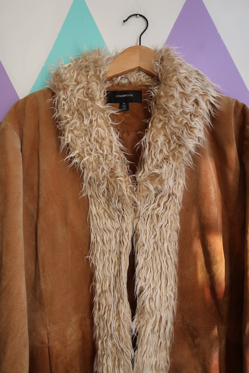Vintage 2000s Penny Lane Suede Jacket with Faux Fur Trim