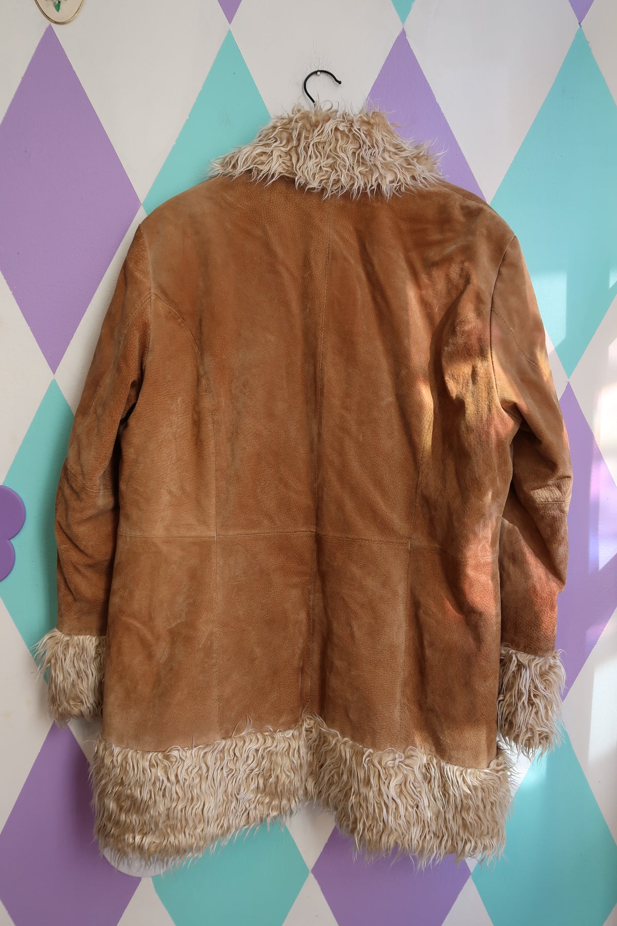 Vintage 2000s Penny Lane Suede Jacket with Faux Fur Trim