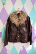 Vintage Leather Jacket with Faux Fur Collar