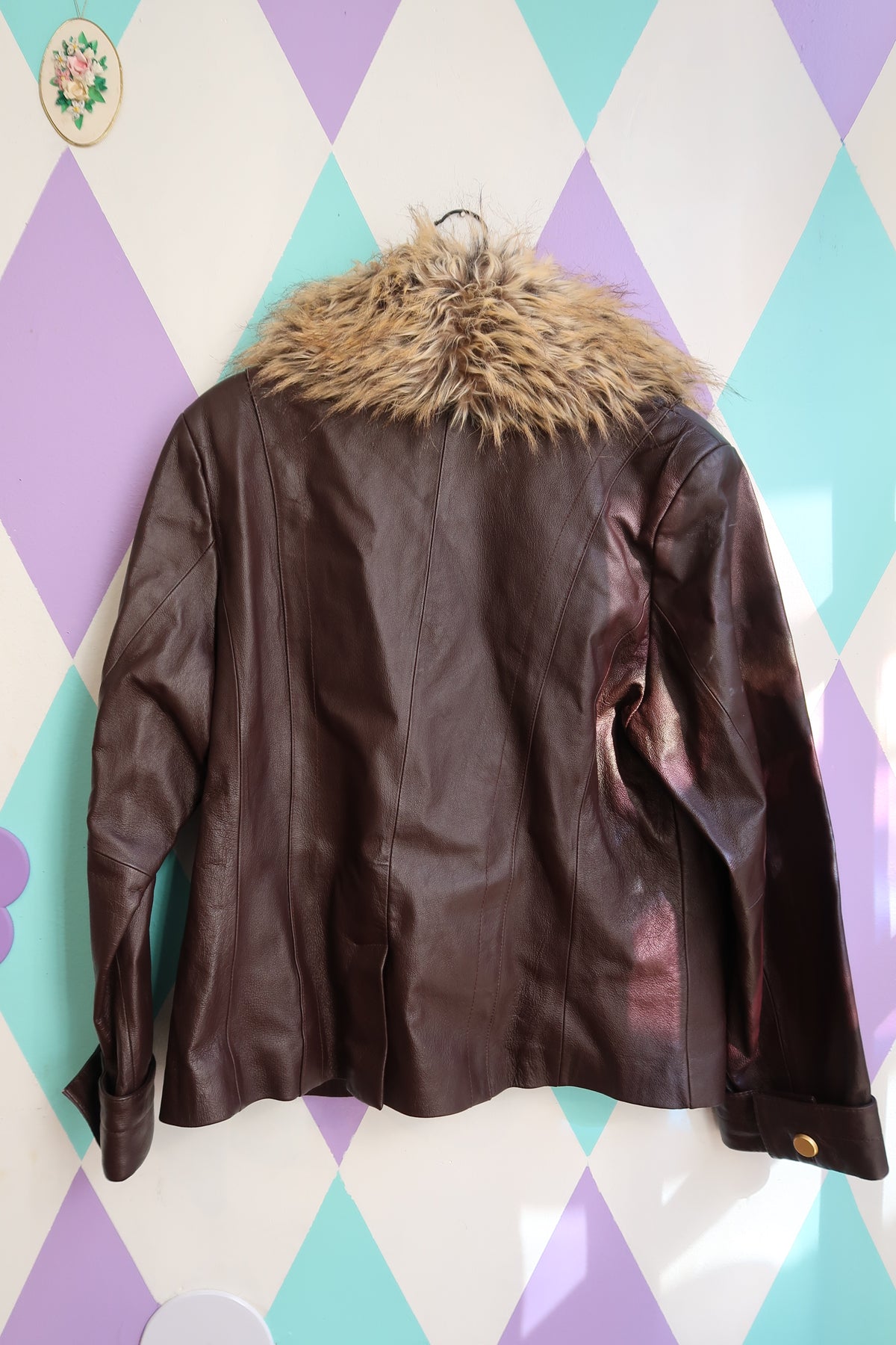 Vintage Leather Jacket with Faux Fur Collar