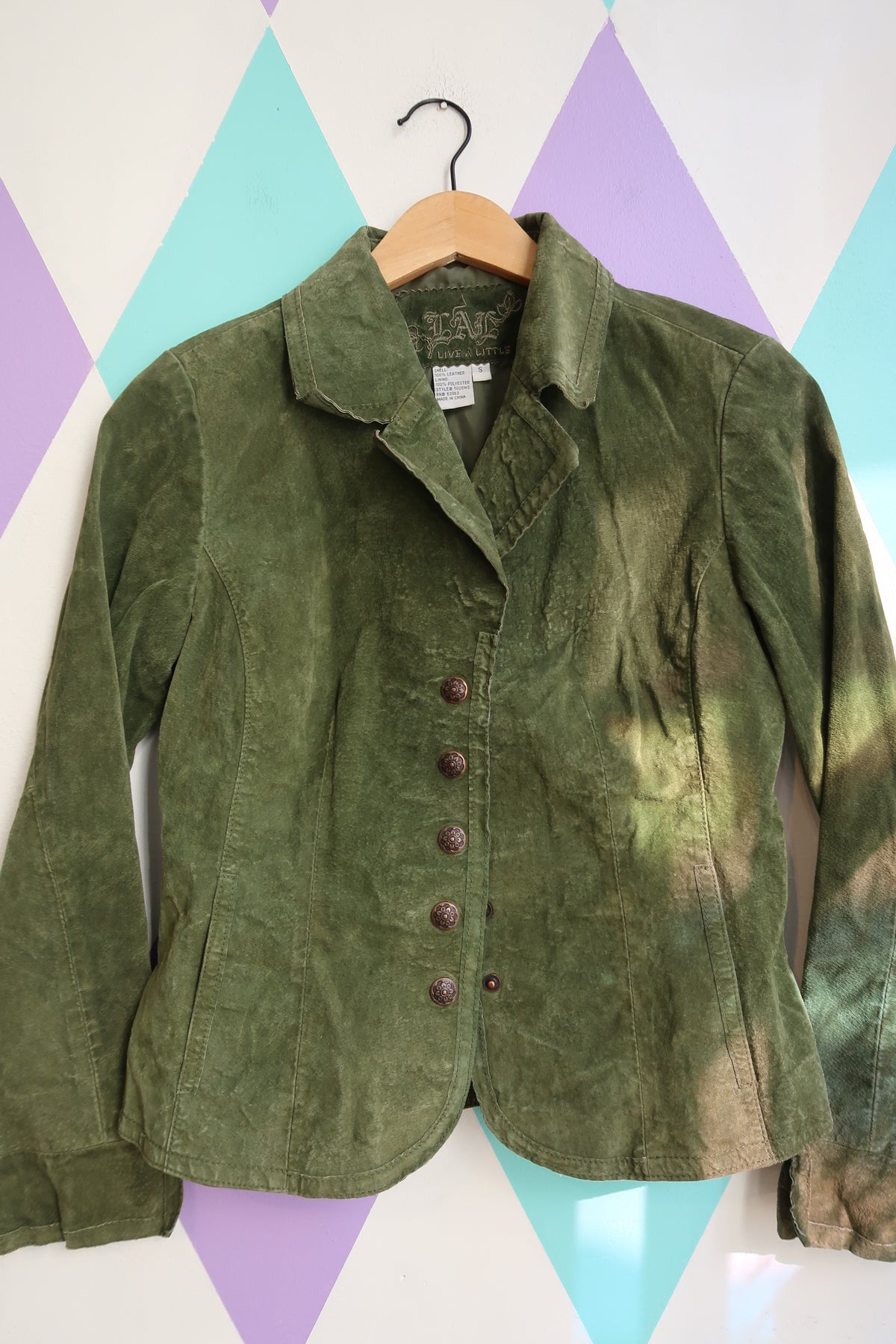 Vintage 2000s Olive Green Suede Jacket