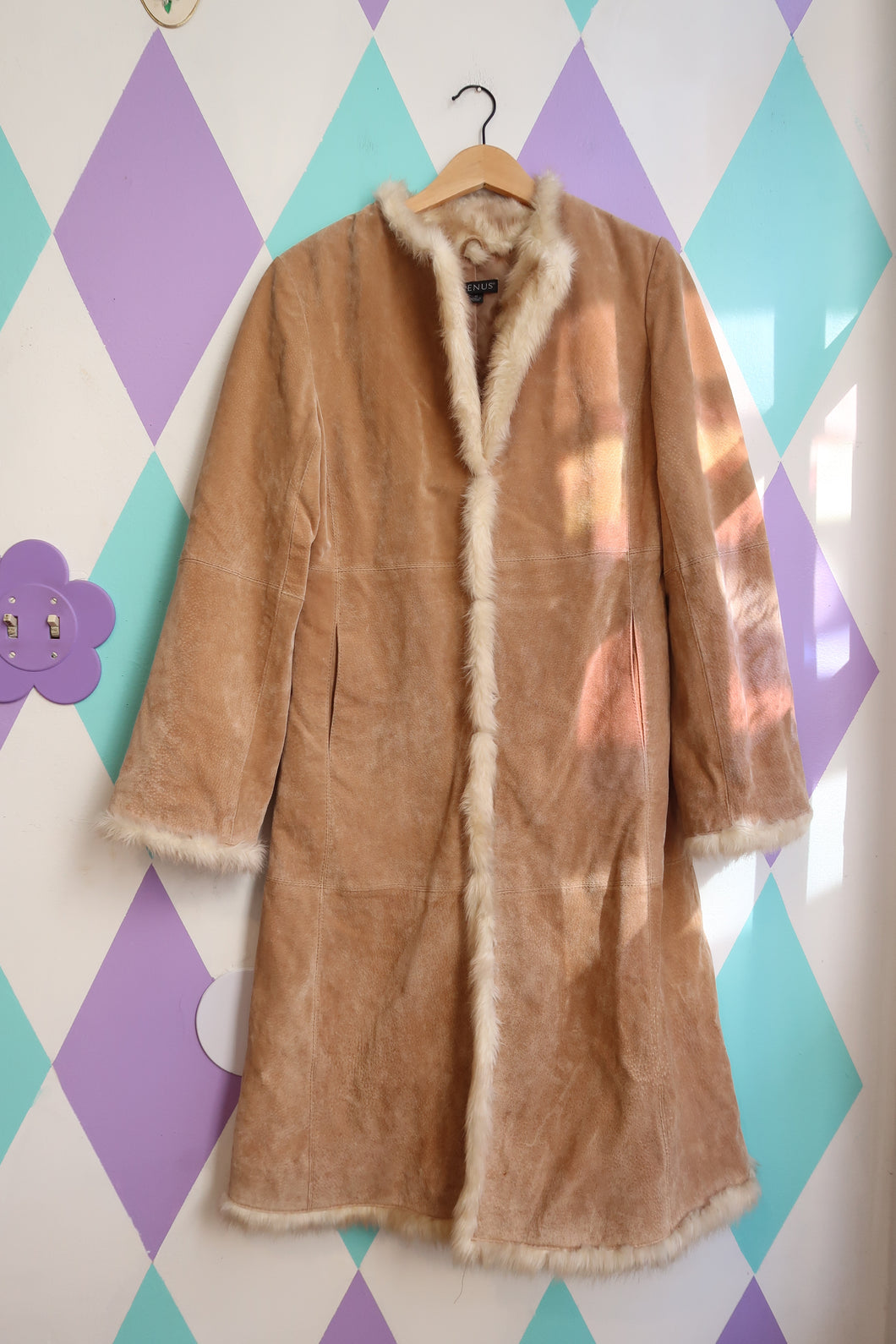 Vintage 2000s Suede Trench Coat with Shearling Lining