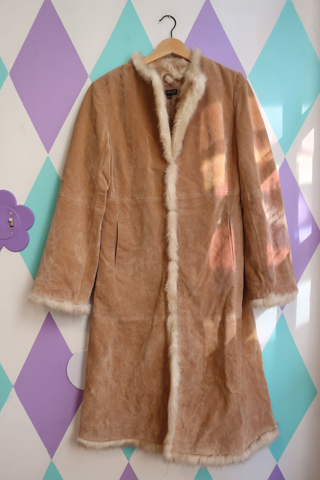 Vintage 2000s Suede Trench Coat with Shearling Lining