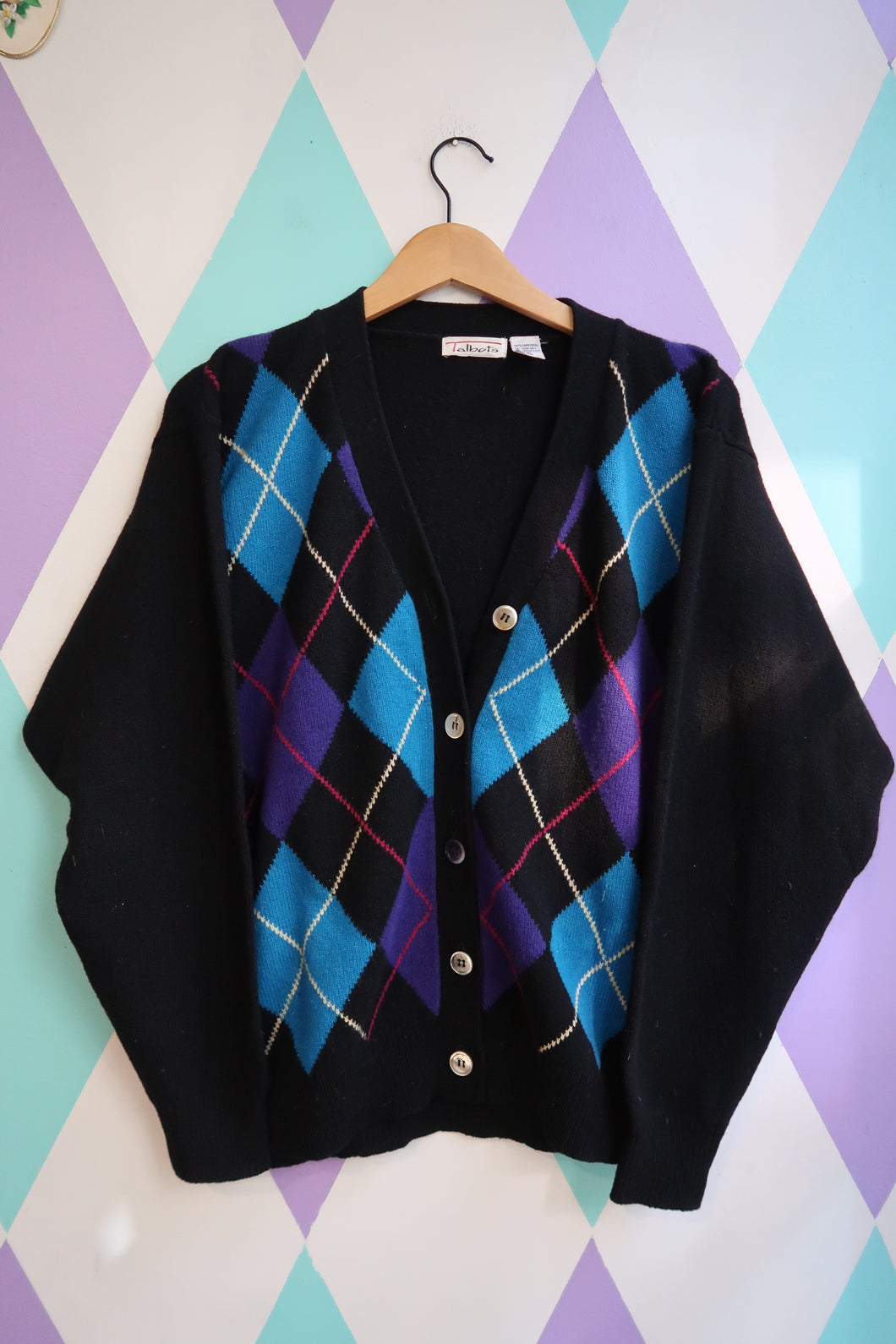 Vintage Talbots 100% Lambswool Argyle Cardigan